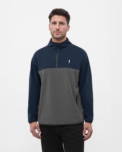 TreeFleece Quarter Zip Colorblock Relaxed Dark Navy-Anthracite - SWEATER - NIKIN EU