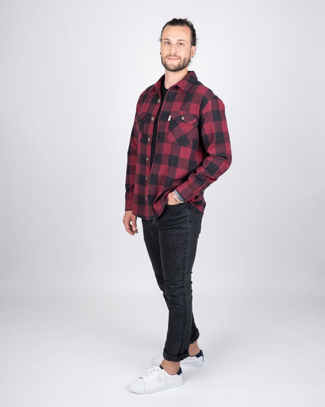 TreePlanter Overshirt Check Deep Maroon-Black