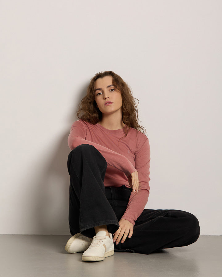 TreeShirt Longsleeve Wool Slim Salmon Rose Mel