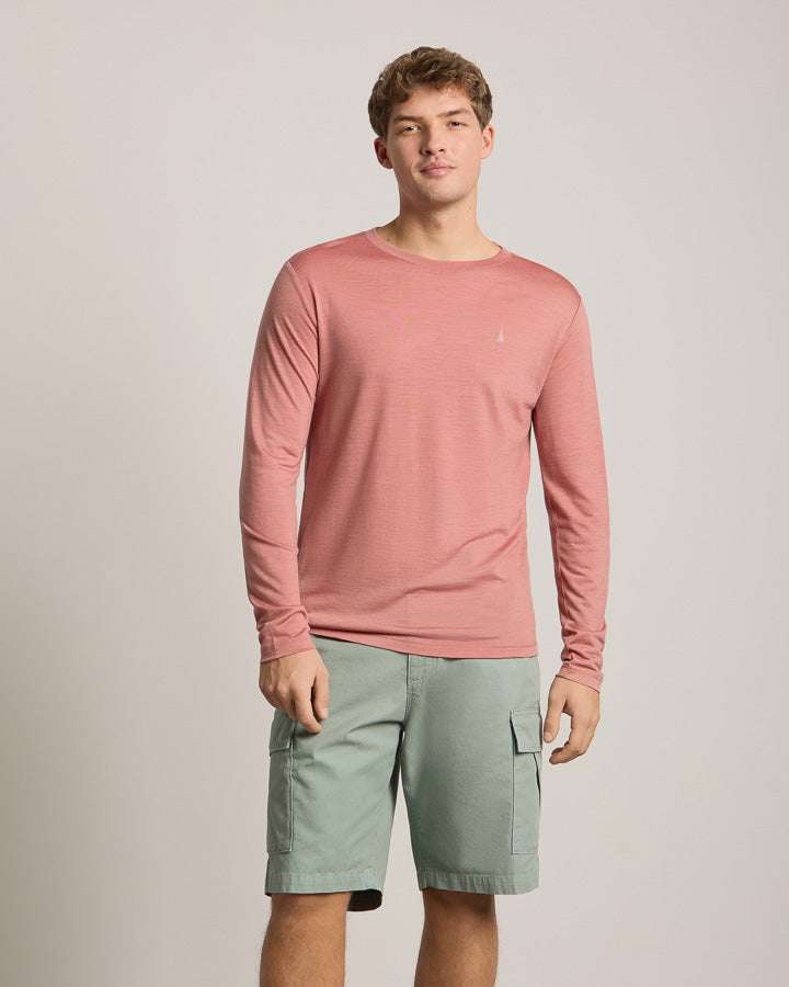 TreeShirt Longsleeve Wool Slim Salmon Rose Mel