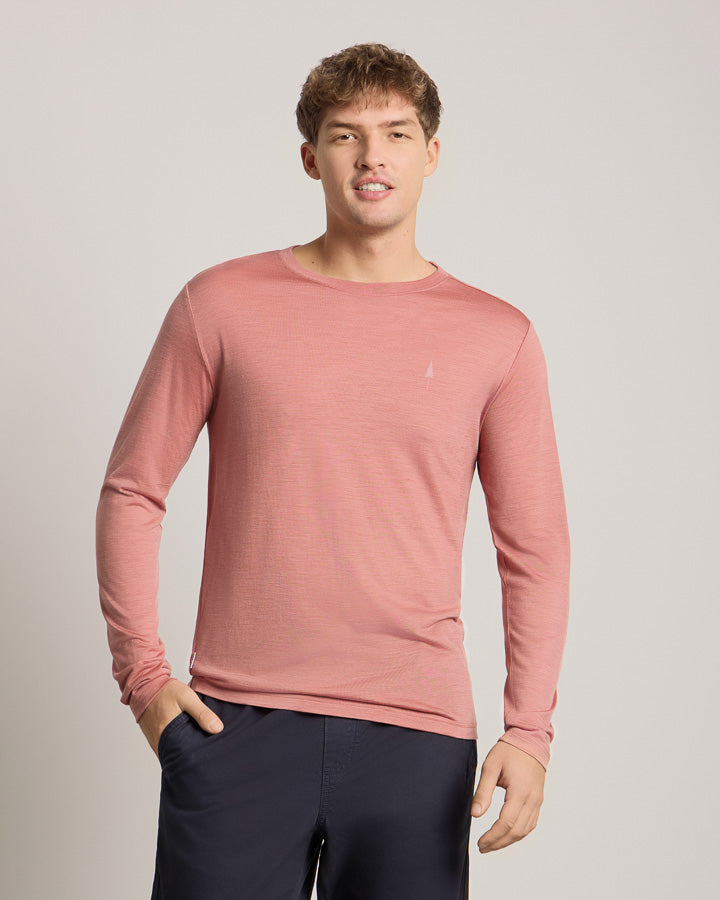 TreeShirt Longsleeve Wool Slim Salmon Rose Mel